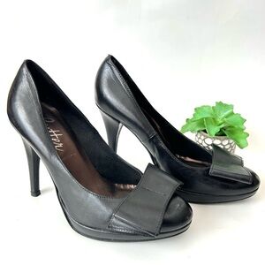 Butter Black Leather Bow Pumps Platform High Heels Made in Italy Size 7.5